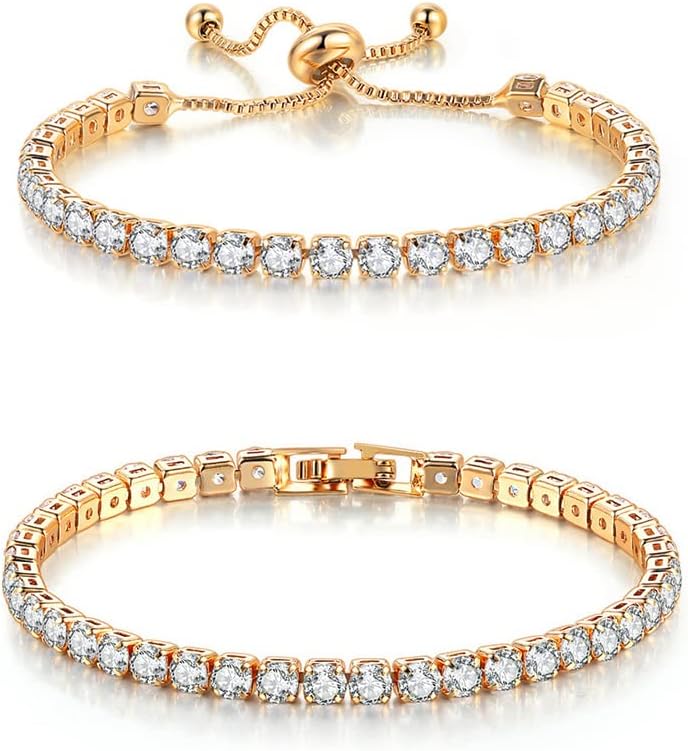 CiNily Adjustable Tennis Bracelets for Women Teen Girls Rainbow Cubic Zirconia Bracelet 14K White Gold Plated Hypoallergenic Slider Bracelet Jewelry Gift - Image 1